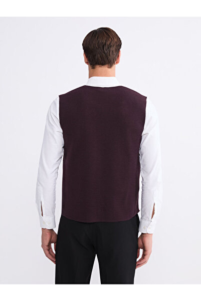 LC Waikiki Ανδρικό πλεκτό γιλέκο με λαιμόκοψη σε σχήμα V, μπορντό, κανονικό σχήμα