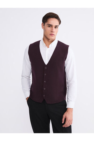 LC Waikiki Ανδρικό πλεκτό γιλέκο με λαιμόκοψη σε σχήμα V, μπορντό, κανονικό σχήμα