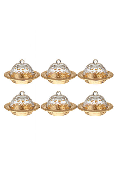 Dania ✨ Luxury 6-Piece Serving Container Set — Versatile | With Etched Glass Lid and Gold Base | Size 14 x 9 cm