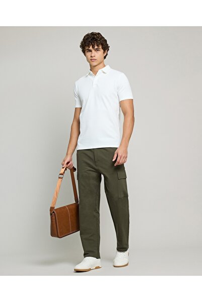 R&B بنطلون كارغو سادة مع خصر برباط