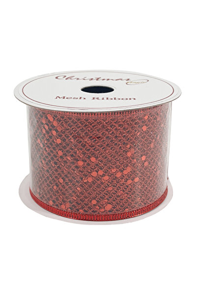 Christmas Magic شريط شبكي أحمر لعيد الميلاد، 6.3 سم × 10 ياردات