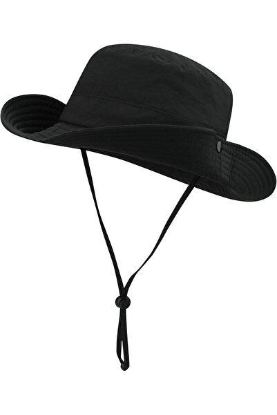 Verahed Yazlık Katlanabilir Geniş Siperlikli Siyah Safari Kovboy Şapkası Unis...