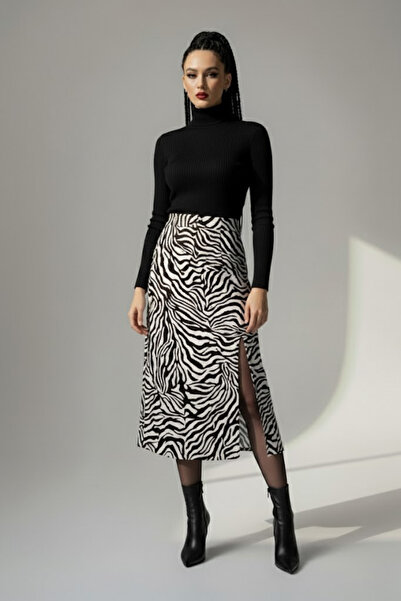 evolise Women's Zebra Pattern Midi Length Skirt