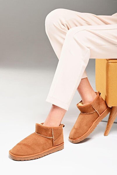 SONYAMODA Women's Beige Ultra Mini Fur Lined Suede Boots