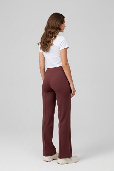 evolise Women's Modal piped High Waist Elastic Waist Wide Leg Trousers - Tile