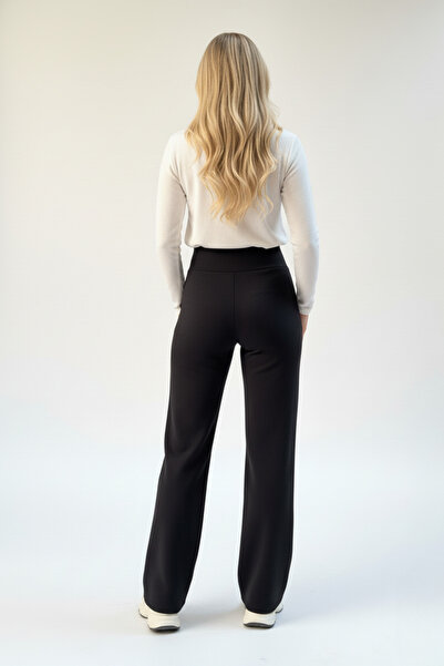 buğrahayalin Women's Super High Waist Corset Loose Fit Crepe Trousers – Black