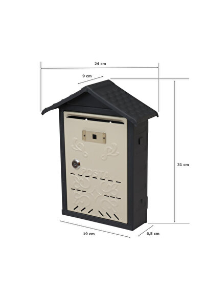 EYMEN YAPI Metal Roofed Notice Mailbox Outdoor Cream-Anthracite