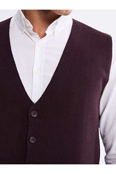 LC Waikiki Ανδρικό πλεκτό γιλέκο με λαιμόκοψη σε σχήμα V, μπορντό, κανονικό σχήμα