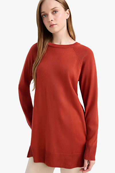 DeFacto C4474Axog215 Orange Regular Fit Crew Neck Basic Plain Knit Sweater Tunic