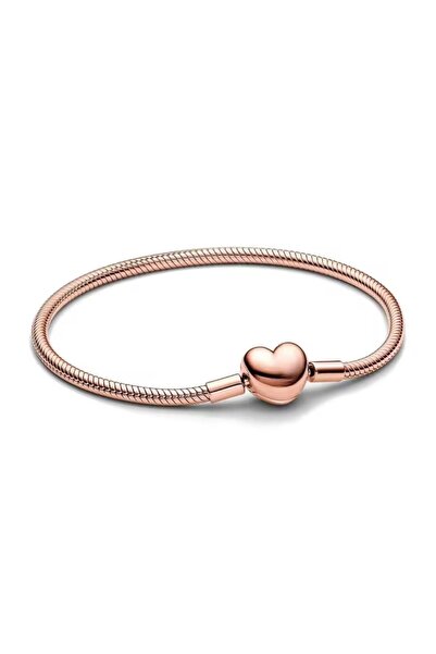 POSEİDONS JEWELLERY Rose Renk S925 Kalp Klipsli Yılan Zinciri Bileklik