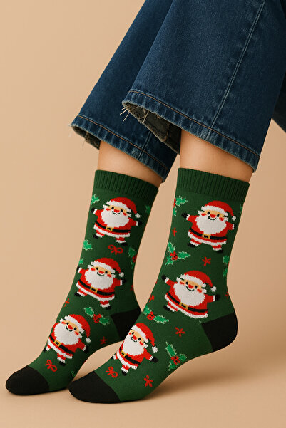 uğurlu dükkan Green black christmas concept socks with santa claus 36-44