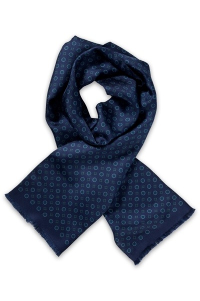 Codan Silk Scarf with Ornaments, Dark Blue (Men's)