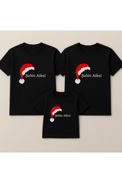 MODA Kişiye İsme Özel Baskılı Yılbaşı Noel Baba Anne Baba Çocuk Aile Tişört Kombin