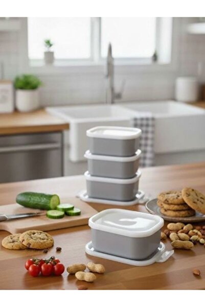 Saint Belisama Concept Ada Gri 4-Piece Storage Container Set - Breakfast Snack Container Storage with Leak-Proof Lids
