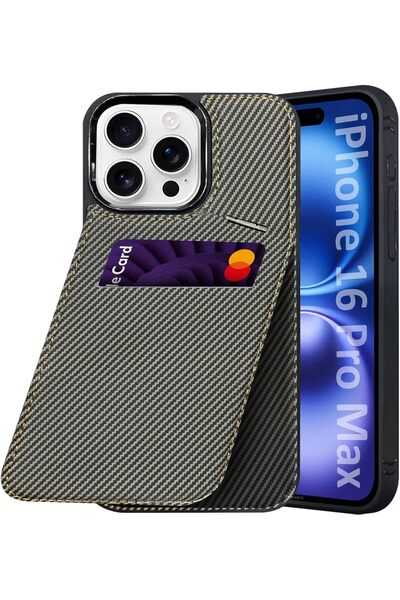 Margoun iPhone 16 Pro Max Leather Case with Card Holder & Kickstand (Grey)