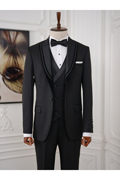 LONATOLİA Erkek İtalyan Stil Slim Fit Sivri Yaka Ceket Yelek Pantolon Damatlı...