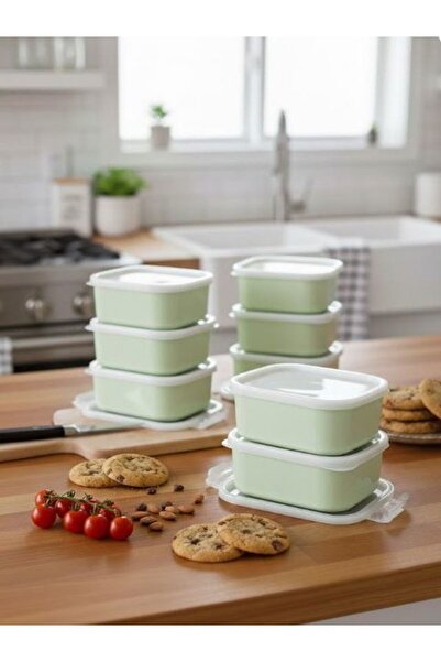 Saint Belisama Concept Ada Yeşil 8-Piece Storage Container Set - Breakfast Snack Container Storage with Leak-Proof Lids