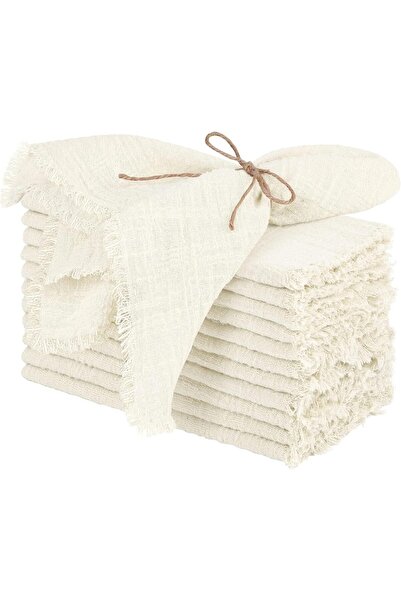AZONEE Cotton-Linen Cloth Napkins, 12 pcs, 17 x 17 in, Ivory