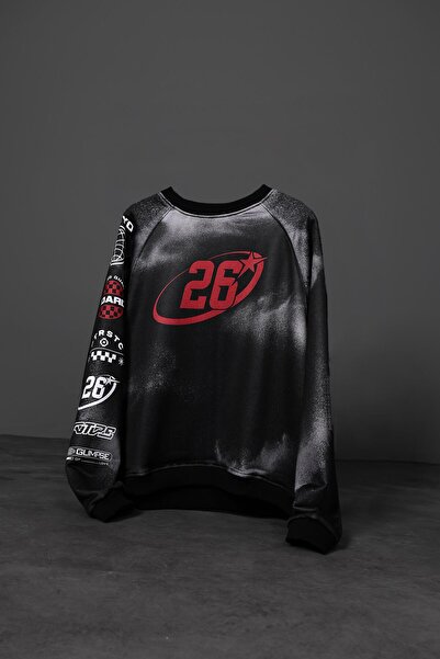 Slatra Ανδρικό φούτερ μαύρο 26 Racing με τύπωμα oversized