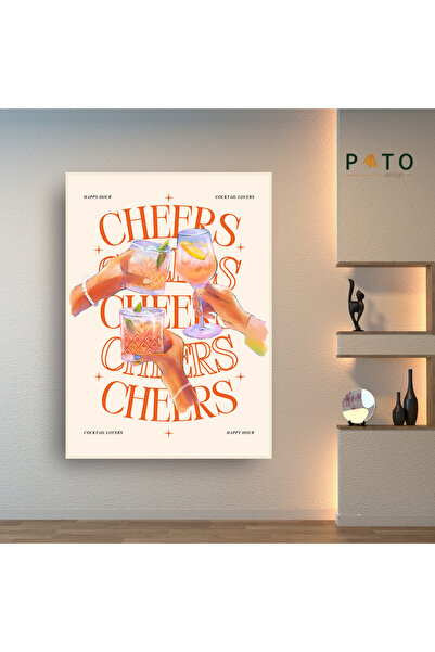 Pato Design 'Cocktail Lovers - Cheers' Tablo | Bej Çerçeveli | MDF & UV Baskı