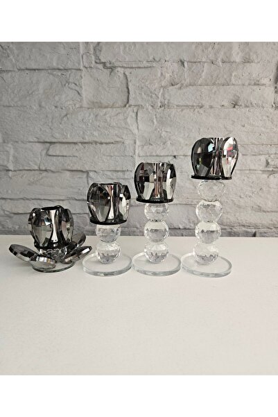 ALANYA HOME DECOR Crystal candle holder set 4 pieces kristal mumluk dekoratif...