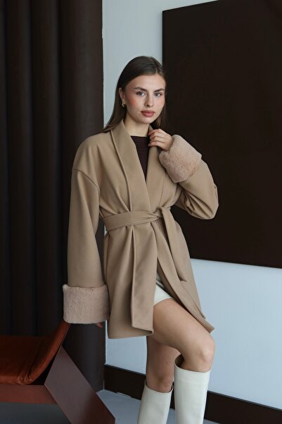 BY SE'MAS WEAR Premium Çift Taraflı Yünlü Kürk Detaylı Kısa Kaban