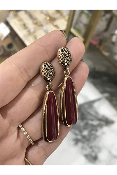 the ASEL İNCİ أقراط بتصميم ماركة مكافئة باللون العنابي