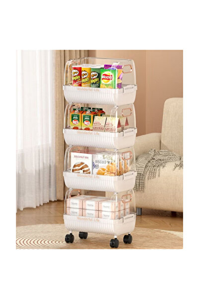 KEKE 4-Layer Floor-Standing Kitchen Storage Rack with Removable Vegetable Basket