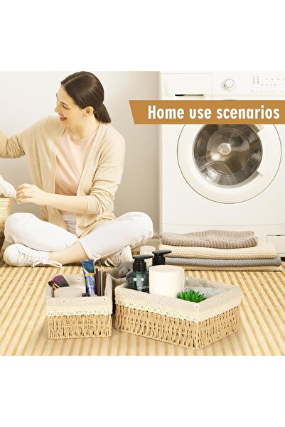 AZONEE Set of 3 Seagrass Wicker Storage Baskets with Removable Liners, Small ...