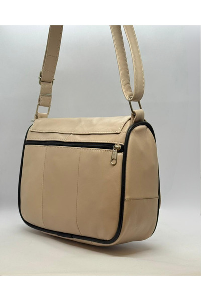 Rubel Bags Cream Genuine Leather Bag Women's Daily Use Crossbody Shoulder Bag (25cm X 18cm)