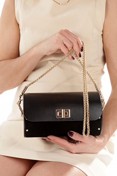 DARİNİİ Liora Siyah Süet Çapraz Zincir Askılı Günlük Abiye Gerçek Deri Kadın ...