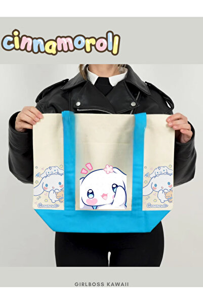 Girlboss Kawaii Cinnamoroll Canvas Bag with Pockets / Shopping, Sports, Beach