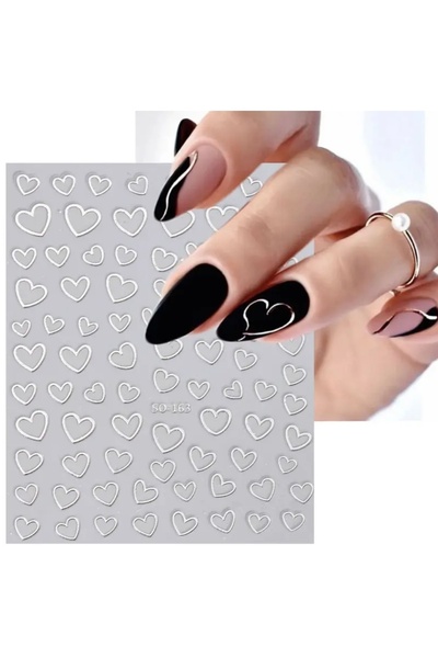 AEÇTASARIM Gümüş Kalp Çerçeve Tırnak Süsleme Stickerı, Nail Art Süslemeleri