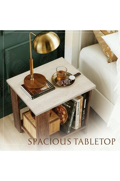 ABOUT SPACE Wooden Side Table - Night Stand & End Table Organiser (36 x 45 x 42 cm)