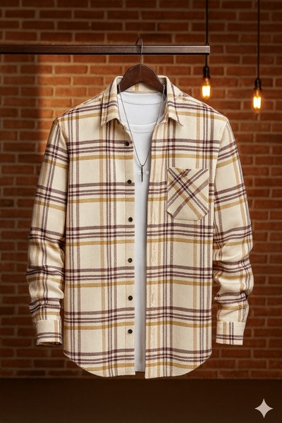 YNGMENCLASS Single Pocket Detail Carded Textured Cashmere Cotton Collar Buttoned Winter Woodcutter Shirt