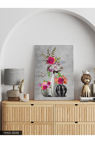 Evinemoda Tek Parça Çiçek Kanvas-Flowers Canvas Tablo