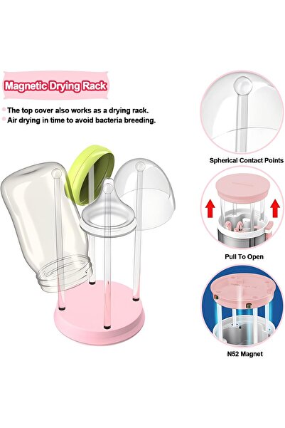 Generic Ubyhome Travel Baby Bottle Brush Set, Extendable Silicone, Nipple & Straw Brushes, Pink