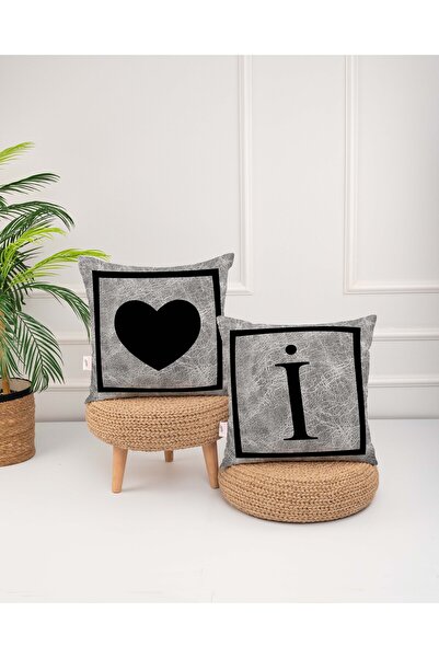 menesahome Husă pentru pernă cu imprimare digitală, de culoare gri, cu inimă ...