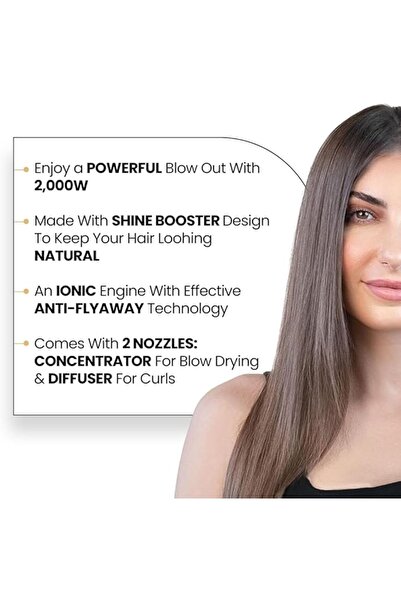 Generic Clara Ionic Shine-Boost Power Blow Dryer – 2000W, Ionic Engine, Anti-Flyaway, 3 Settings, Black
