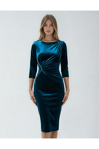 Vessmary Occasion dress VSM954D in turquoise velvet with silver ornament