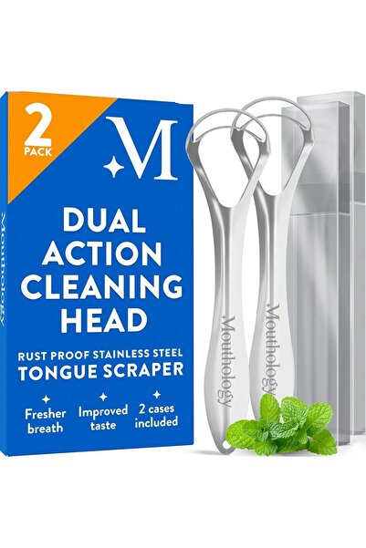 Generic BASIC CONCEPTS Tongue Scraper for Adults (2 Pack) - Stainless Steel, Travel Cases