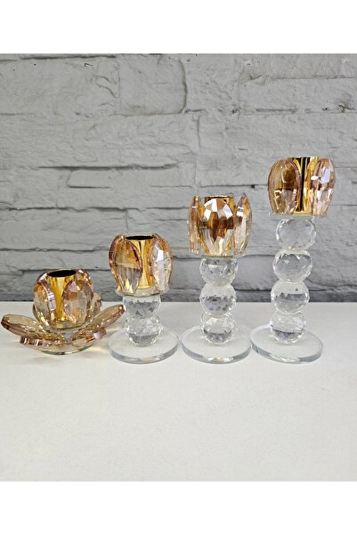 ALANYA HOME DECOR Crystal candle holder set 4 pieces kristal mumluk set 4 parca