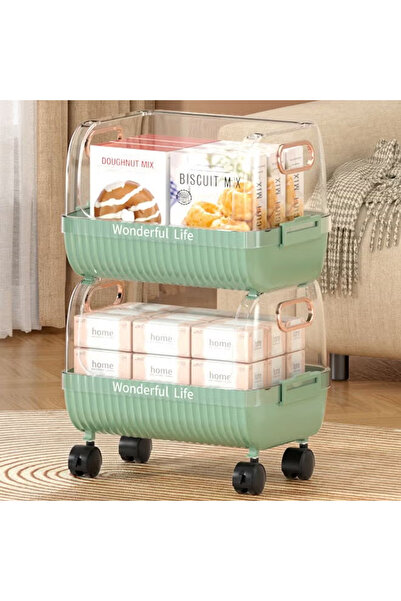 KEKE رف تخزين مطبخ قائم على الأرض مكون من طبقتين مع سلة خضراوات قابلة للإزالة