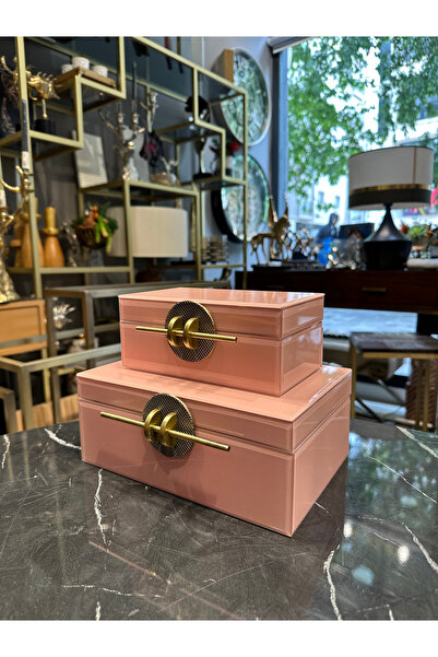 dekorbia 2li Cam Dekoratif Kutu Pembe (18,5x10,5x8h cm/24x16x10h cm)