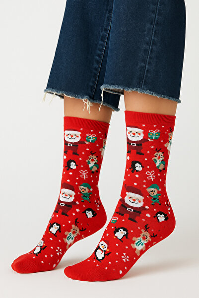 uğurlu dükkan Red New Year Character Christmas Concept Socks with Santa Claus 36-44