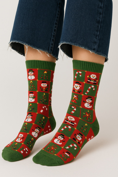 uğurlu dükkan Red green snowman new year's figure concept socks 36-44