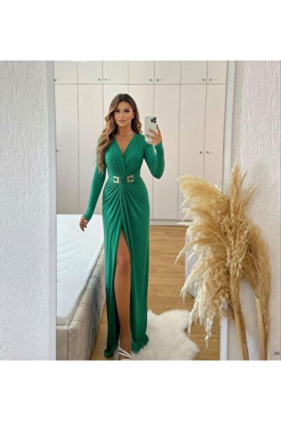 Modafeminen Rochie de seară maxi cu decolteu în V adânc, din țesătură flexibi...