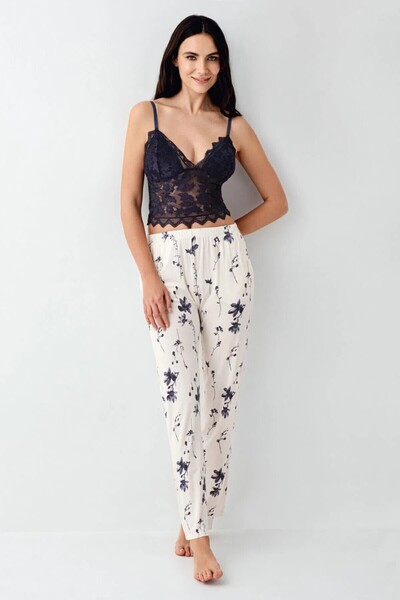 ROZELT Women's White Bustier Top 3-Piece Modal Pajama Set