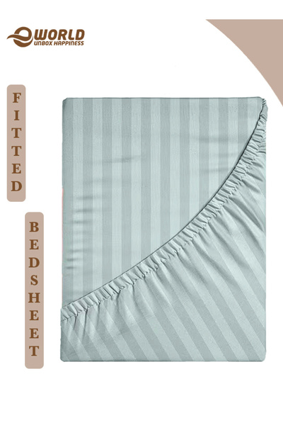 Eworld King Size Striped Microfiber Fitted Bedsheet, Deep Pocket, Breathable & Washable