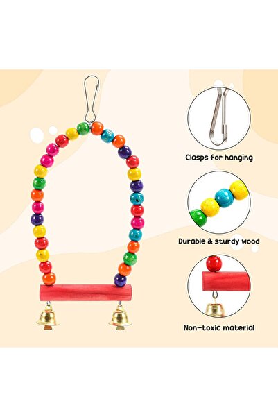 Primo Plus 6-Piece Bird Swing Chewing Toy Set With Hammock Bell Multicolour 21 x 6cm